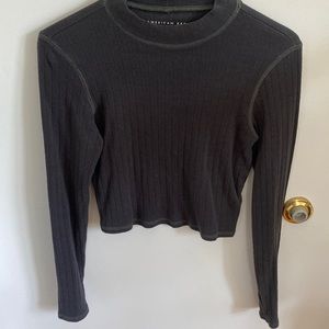 American Eagle Black Cropped Mock Neck